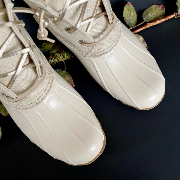 Sperry Girls Saltwater Ivory Sparkle Duck Boots NWB Size 3 - Picture 7 of 10